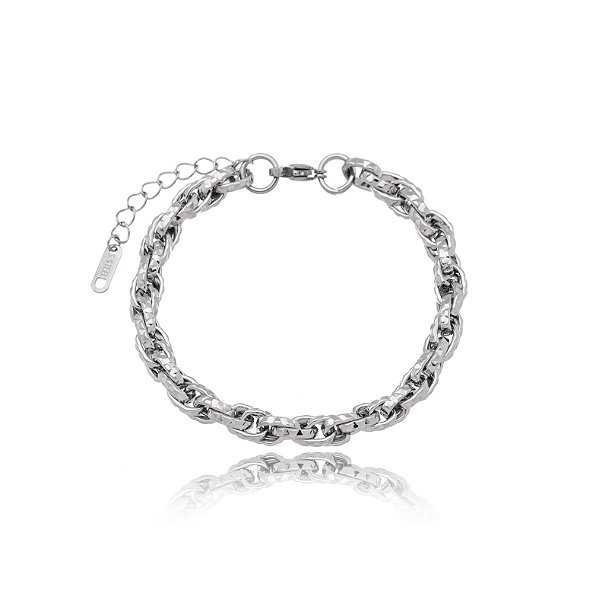 Pulseira Elos Entrelaçados Texturizados em Aço