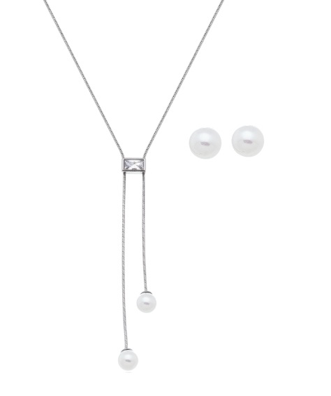 Conjunto Gravatinha com Pérola e Zircônia em Aço