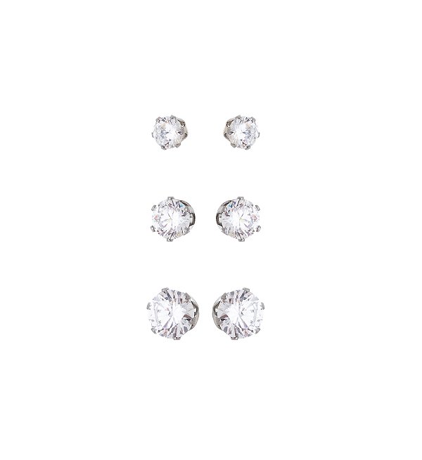 Trio de Brincos Redondos Zircônia Cristal em Aço