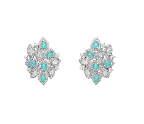 Brinco Ear Cuff Luxo Cravação Turmalina Banhado a Ródio Branco