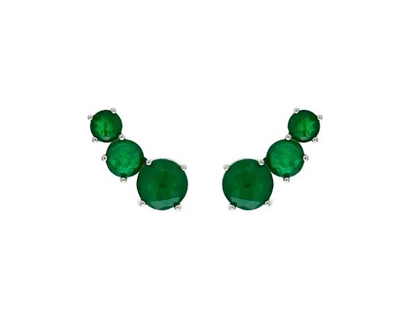 Brinco Ear Cuff Trio Esmeralda Fusion Banhado a Ródio Branco