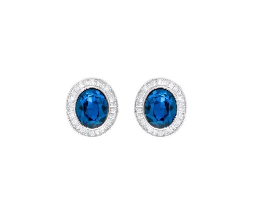 Brinco Oval Zircônia Azul Banhado a Ródio Branco
