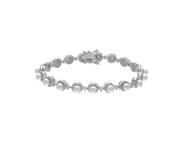 Pulseira Luxo de Pérolas com Zircônias Banhada a Ródio Branco