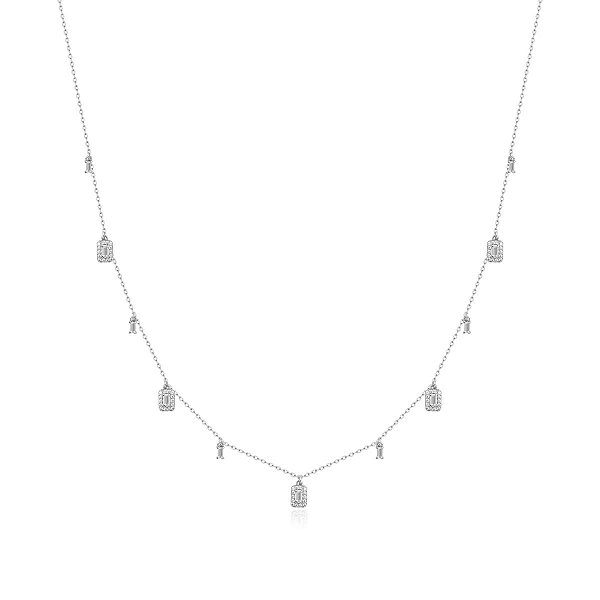 Colar Pingentes Retangulares Banhado a Ródio Branco