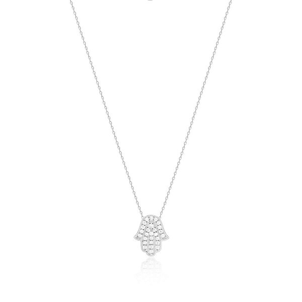 Colar Pingente Hamsa Banhado a Ródio Branco