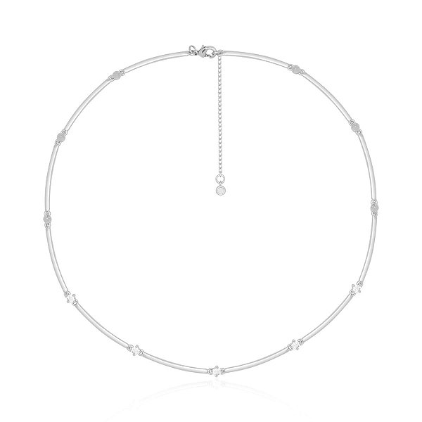 Colar com Pontos de Zircônia Negros Banhado a Ródio Branco