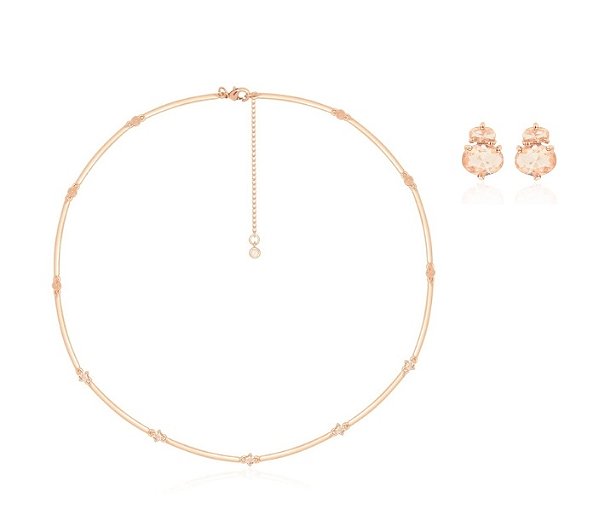 Conjunto Pedra Morganita Banhado a Ouro Rosê