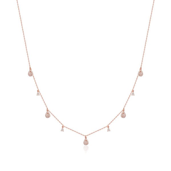 Colar Pingentes em Gota Banhado a Ouro Rosê