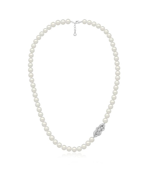 Colar de Pérola com Pingente Cravejado Banhado a Ródio Branco