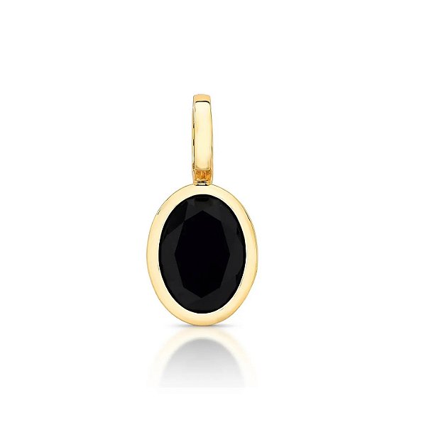 Pingente Avulso Oval Negro Fecho Click Banhado a Ouro