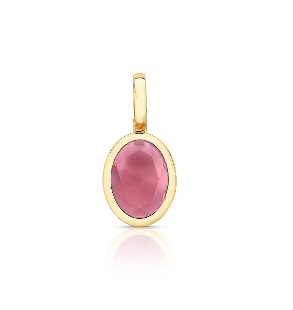Pingente Avulso Oval Rosa Claro Fecho Click Banhado a Ouro