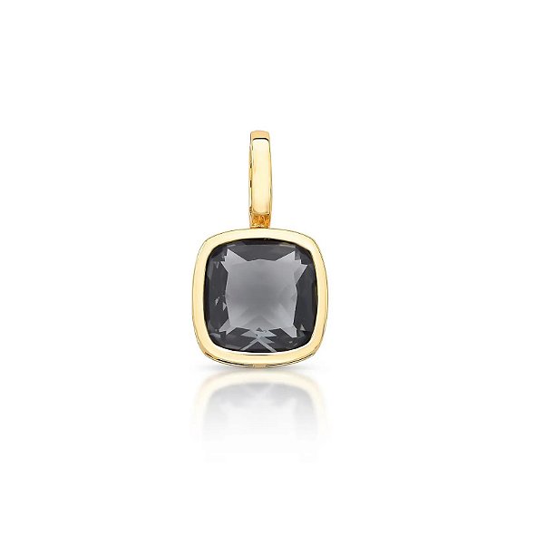 Pingente Avulso Quadrado Cristal Cinza Fecho Click Banhado a Ouro