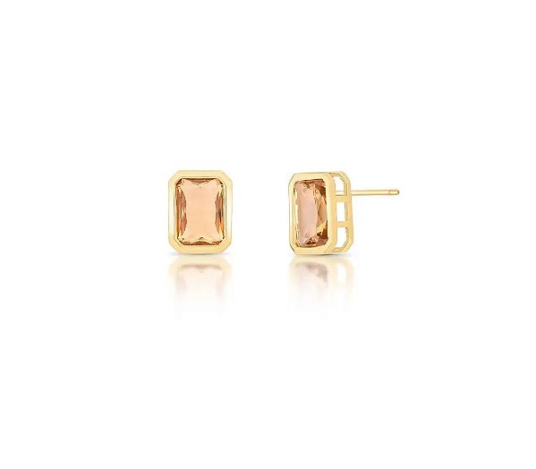 Brinco Retangular Cristal Âmbar Banhado a Ouro