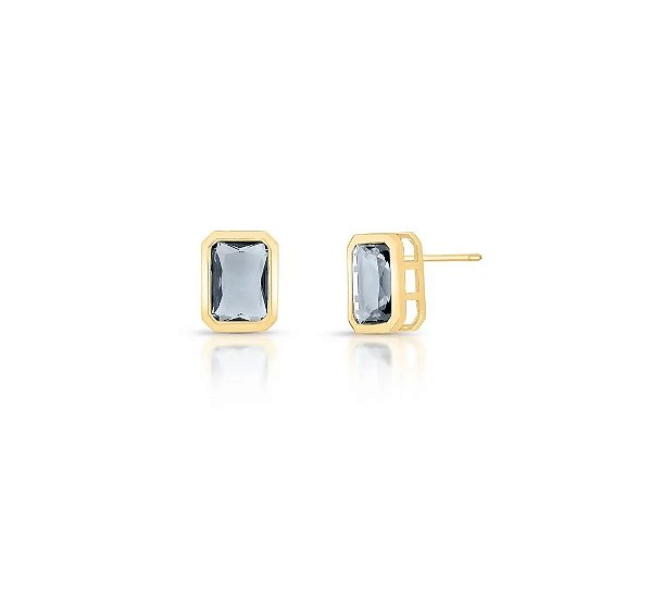 Brinco Retangular Cristal Cinza Banhado a Ouro