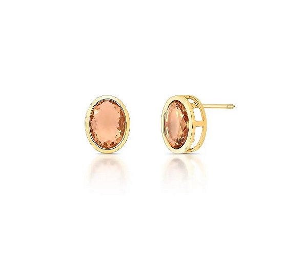 Brinco Oval Cristal Âmbar Claro Banhado a Ouro