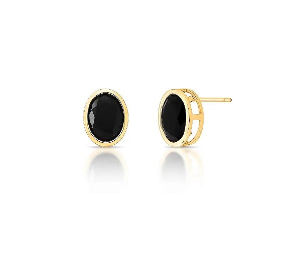 Brinco Oval Cristal Negra Claro Banhado a Ouro