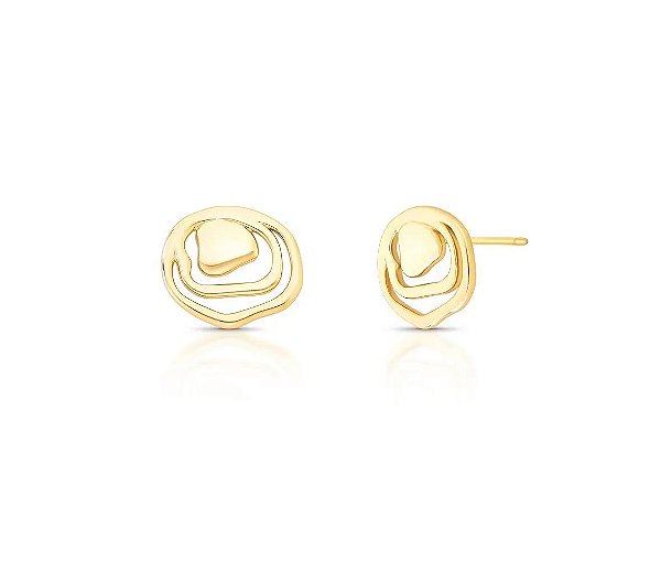 Brinco Oval Liso e Vazado em Duas Voltas Banhado a Ouro