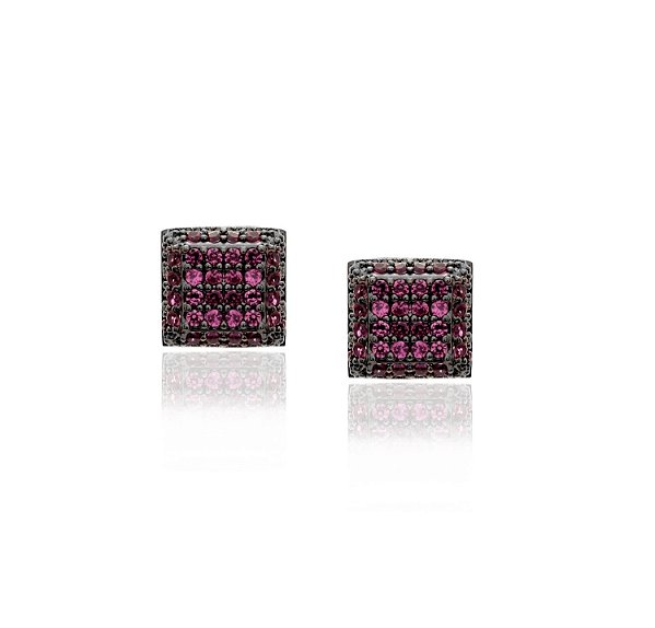 Brinco Quadrado Zircônias Rosa Banhado a Ródio Negro