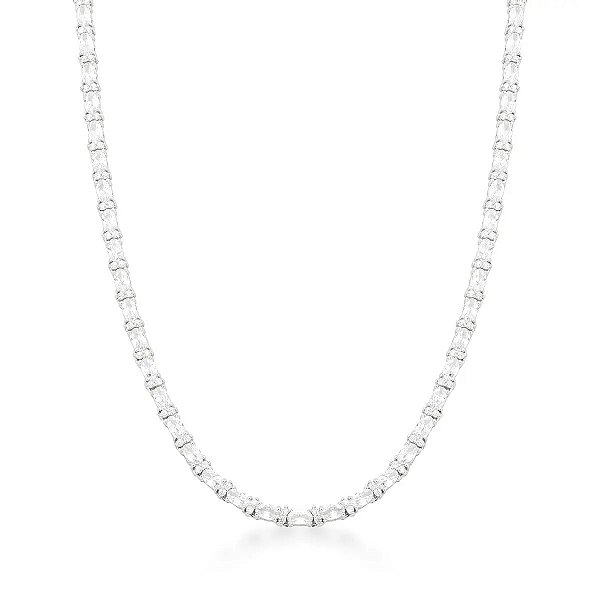 Colar Riviera Lapidação Oval Cristal Banhado a Ródio Branco