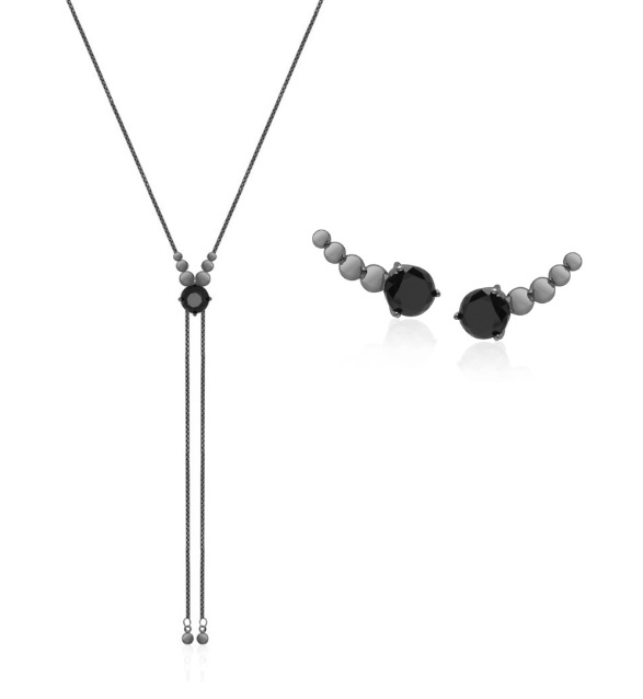 Conjunto Ponto de Luz Negro Banhado a Ródio Negro