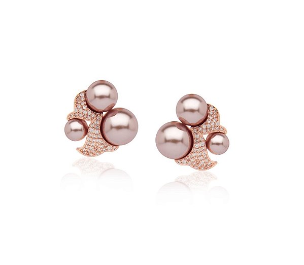 Brinco Trio de Pérolas com Cravação Lateral Banhado a Ouro Rosê