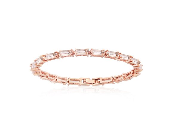 Pulseira Zircônias Retangulares Cristais Banhada a Ouro Rosê