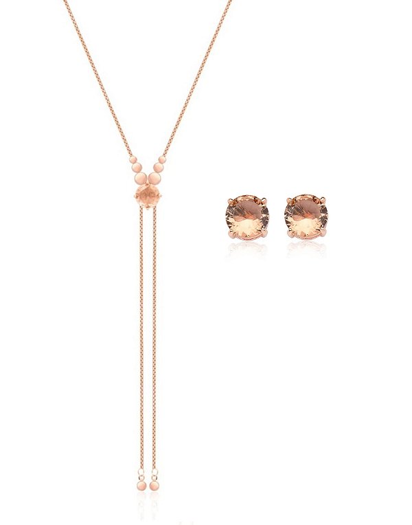 Conjunto Gravata com Ponto Morganita Banhado a Ouro Rosê