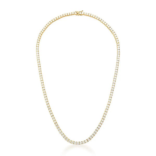 Colar Riviera com Cravação Cristal Quatro Pontas Banhado a Ouro