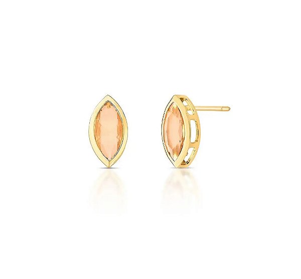Brinco Navete Cristal Laranja Banhado a Ouro