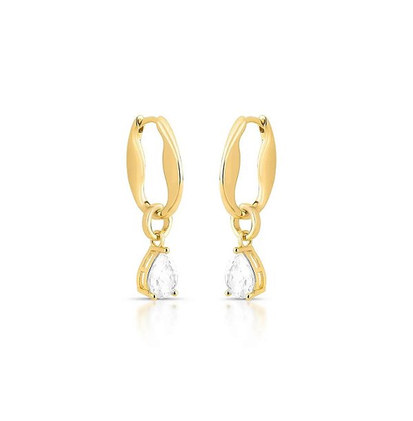 Argola Oval com Gota Cristal em Pêndulo Banhado a Ouro