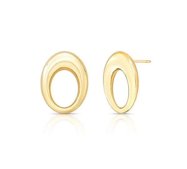 Brinco Oval Abaulado Vazado Banhado a Ouro