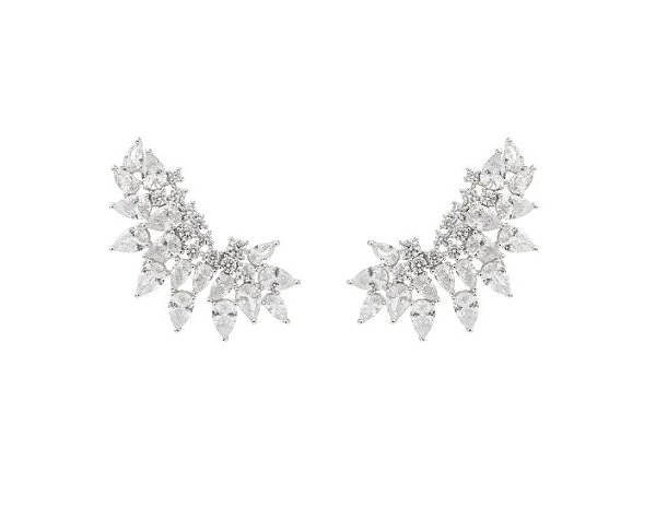 Brinco Ear Cuff Cravação Gota Banhado a Ródio Branco
