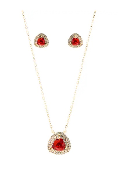 Conjunto Triangular com Zircônia Laranja Banhado a Ouro