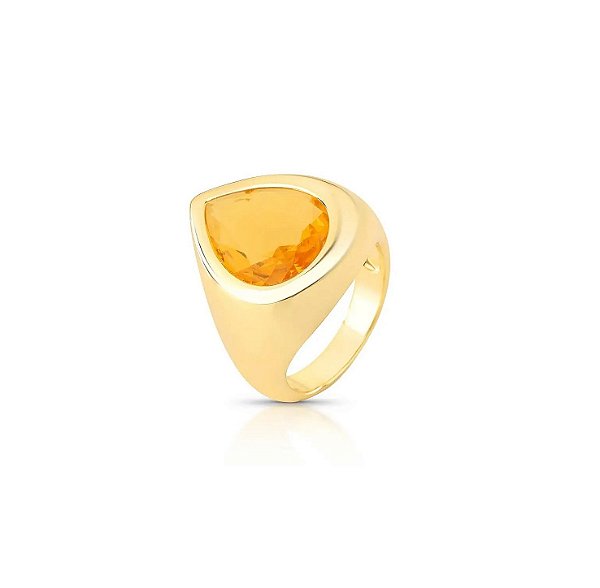 Anel Gota em Cristal Laranja Banhado a Ouro