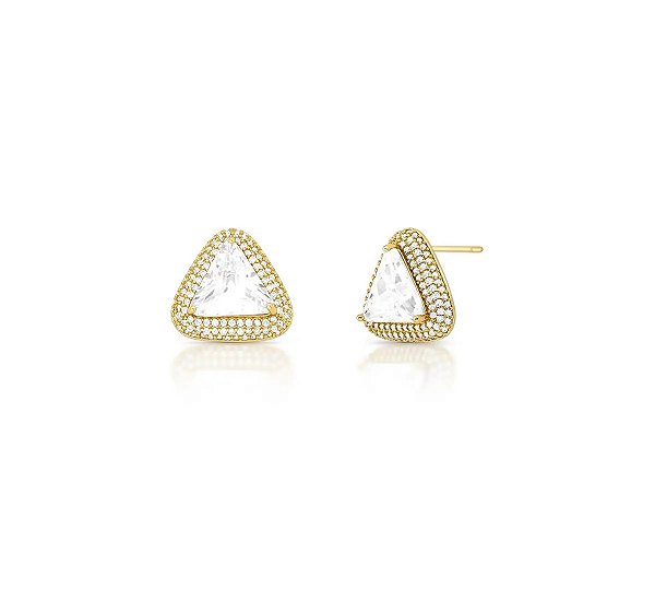 Brinco Triangular com Cristal  e Zircônias Banhado a Ouro