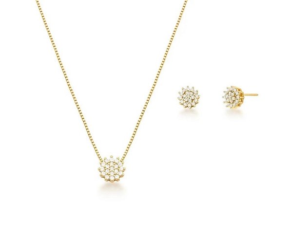 Conjunto Chuveiro Cravejado Banhado a Ouro