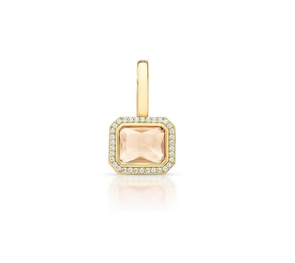 Pingente Avulso Retangular Cristal Bege Fecho Click Banhado a Ouro