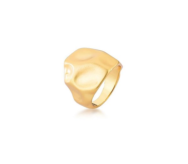 Anel Orgânico Liso Acetinado Banhado a Ouro