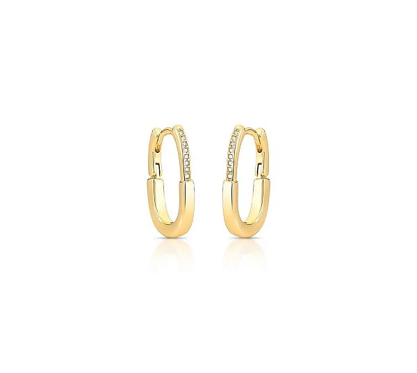 Argola Oval M com Cravação Frontal Banhado a Ouro