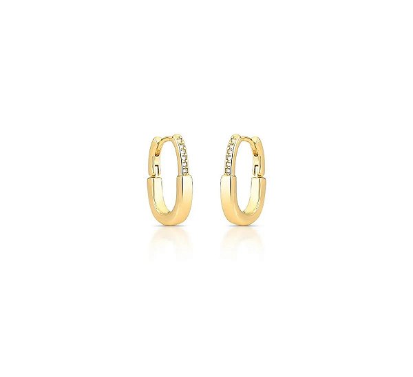Argola Oval P com Cravação Frontal Banhado a Ouro