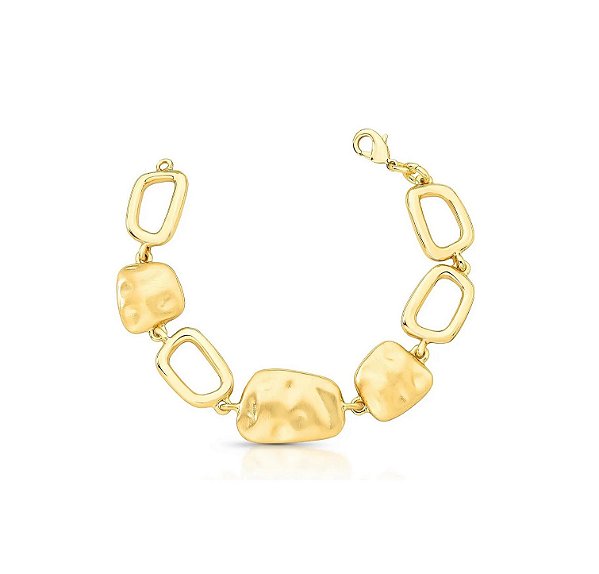 Pulseira Texturizada com Gomos Intercalados Lisos Banhado a Ouro
