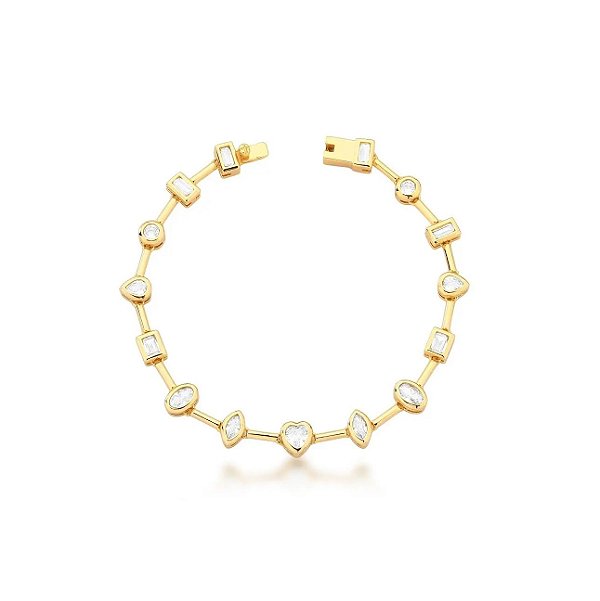 Pulseira Formas Geométricas Cristais Banhada a Ouro
