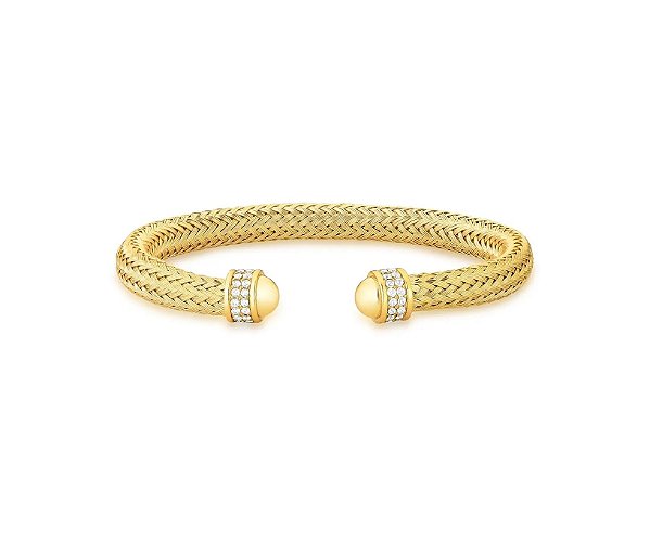 Bracelete com Abertura Trançado e Cravejado Banhado a Ouro