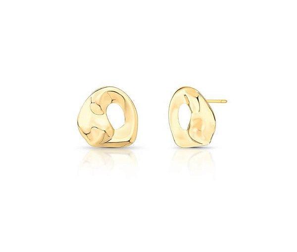 Brinco Orgânico Liso Vazado Banhado a Ouro 18k