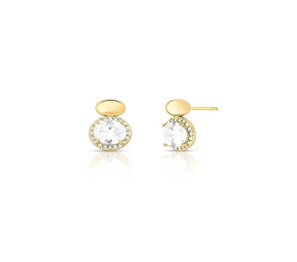 Brinco Com Cristal Oval Banhado a Ouro 18k