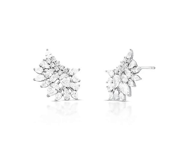 Brinco Ear Cuff Cravação Cristal Banhado a Ródio Branco