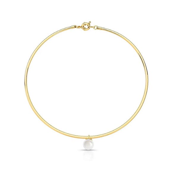 Colar Aro Liso Tubo com Pérola Banhado a Ouro 18k