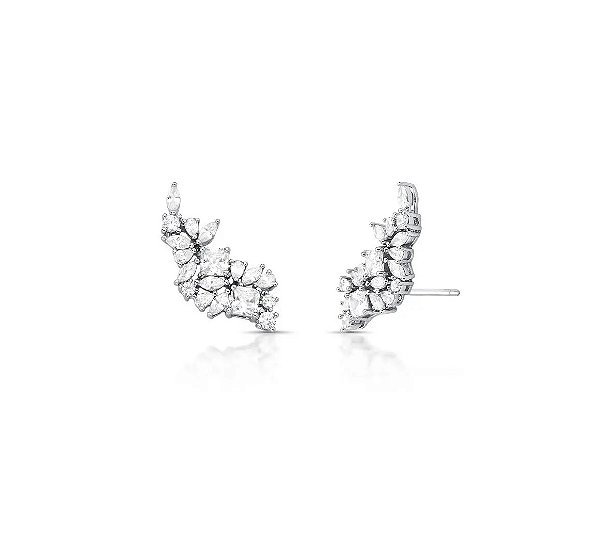 Brinco Ear Cuff Cravação Cristal Banhado a Ródio Branco