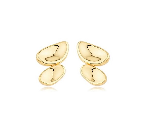 Brinco em Pêndulo Duplo Oval Liso Banhado a Ouro 18k