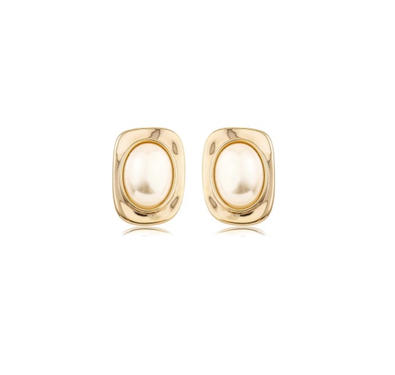 Brinco Retangular com Pérola Oval Banhado a Ouro 18k